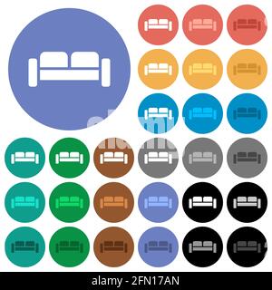 Divano icone piatte multicolore su sfondi rotondi. Sono incluse variazioni delle icone bianche, chiare e scure per gli effetti di stato attivo e di passaggio del mouse e shad bonus Illustrazione Vettoriale