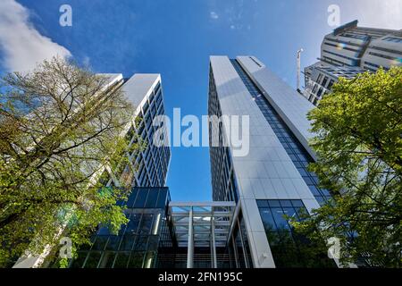 Nuove torri di alloggi per studenti a White Rose View, Merrion Way, nel centro di Leeds, West Yorkshire, Inghilterra nord-orientale, Regno Unito Foto Stock