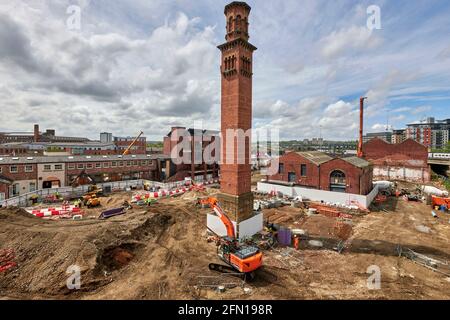 Lavori di costruzione di Tower Works, edifici storici di mulino, Holbeck, Leeds, West Yorkshire, Inghilterra del Nord, Regno Unito Foto Stock