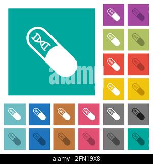 Medicina con molecole di dna icone piatte multicolore su sfondi quadrati. Incluse variazioni delle icone bianche e più scure per il passaggio del mouse o gli effetti attivi Illustrazione Vettoriale