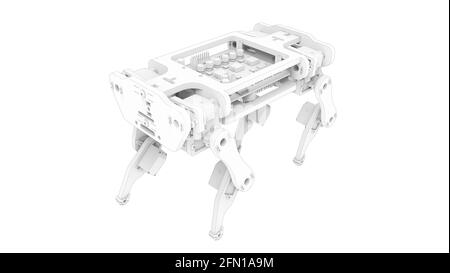 Rendering 3D di uno schizzo animale robot come stile isolato su sfondo bianco Foto Stock