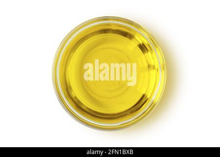 Olio di Argan in recipiente di vetro su sfondo bianco Foto Stock
