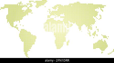 Mappa del mondo a mezzitoni verdi di piccoli punti in disposizione lineare. Semplice illustrazione vettoriale piatta su sfondo bianco Illustrazione Vettoriale