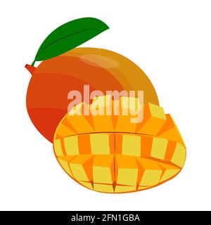 mango intero e mezzo vettore isolato su sfondo bianco. Illustrazione Vettoriale