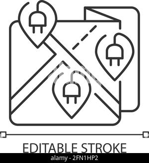 Mappa delle stazioni di ricarica EV o icona lineare della rete Illustrazione Vettoriale