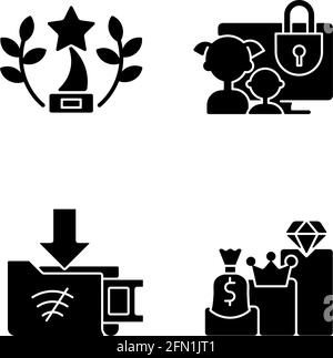 Icone glifo nero dei servizi di trasmissione impostate su uno spazio vuoto Illustrazione Vettoriale