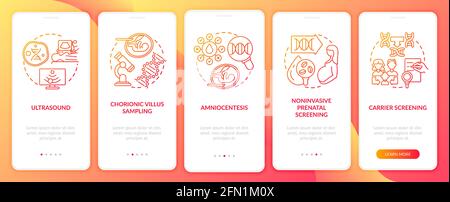 Schermata della pagina dell'app mobile di onboarding Red con per le malattie genetiche concetti Illustrazione Vettoriale