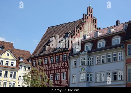Piazza del mercato di Coburg con le sue pittoresche vecchie case patrizie, alta Franconia, Baviera, Germania Foto Stock