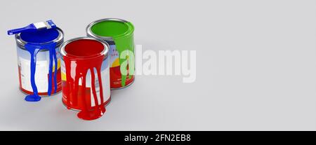 Banner. Taniche di vernice multicolore su bianco. rendering 3d Foto Stock