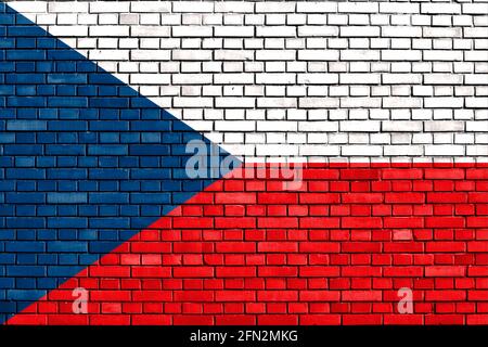 Bandiera di Czechia dipinta su muro di mattoni Foto Stock