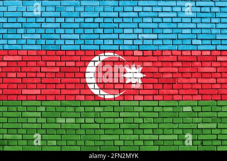 Bandiera di Azerbaigian dipinta su un muro di mattoni Foto Stock