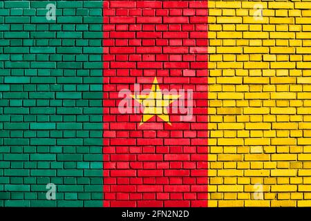 Bandiera del Camerun dipinta su un muro di mattoni Foto Stock