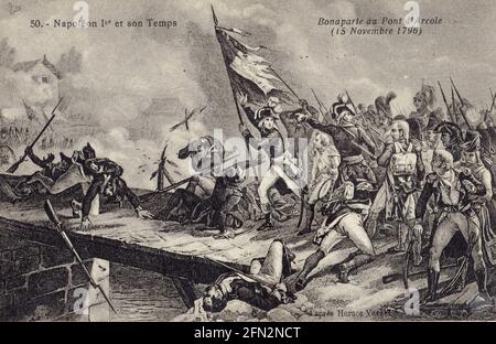 le général Bonaparte au pont d'Arcole le 15 novembre 1796 Foto Stock