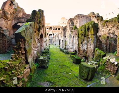 Il Colosseo - Colosseo - dove i gladiatori combattevano, uno dei monumenti e degli edifici più famosi dell'antica Roma Foto Stock