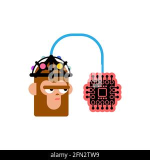 Chip Neuralink nel cervello delle scimmie. Intelligenza artificiale Cyborg Illustrazione Vettoriale