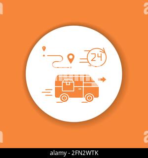consegna 24 ore sotto l'icona glifo della porta. Cartello trasporto merci. Spedizione espressa. Firma per pagina Web, app. Elemento di progettazione GUI UI UX Illustrazione Vettoriale