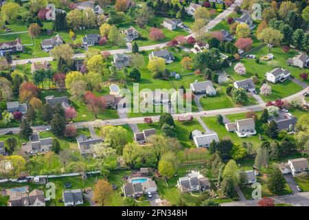 Vista aerea del quartiere suburbano, Pennsylvania, USA Foto Stock