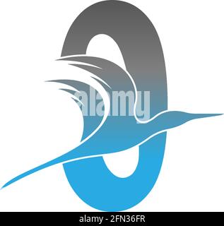 Logo numero zero con vettore di disegno icona uccello pellicano Illustrazione Vettoriale