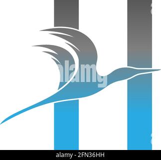 Logo lettera H con vettore di disegno icona uccello pellicano Illustrazione Vettoriale