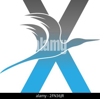 Logo lettera X con vettore di disegno icona uccello pellicano Illustrazione Vettoriale
