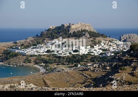 Vista su Lindos Rhodes Foto Stock
