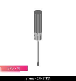 Cacciavite piatto semplice forma classica. Design solido. Su sfondo bianco. Attrezzi per qualsiasi specialista. Illustrazione vettoriale piatta. Illustrazione Vettoriale
