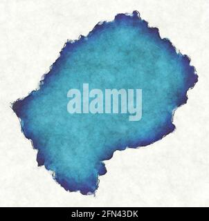 Mappa del Lesotho con linee tracciate e illustrazione blu dell'acquerello Foto Stock