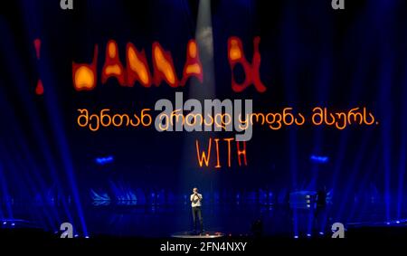 Rotterdam, Paesi Bassi. 14 maggio 2021. Tornike Kipiani, in rappresentanza della Georgia, che ha eseguito la canzone You alla prova del concorso di canzoni Eurovisione 2021. Credit: Nearchos/Alamy Live News Foto Stock