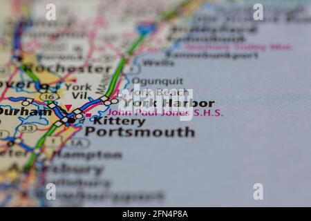 York Harbour Maine USA mostrato su una mappa geografica o. mappa stradale Foto Stock