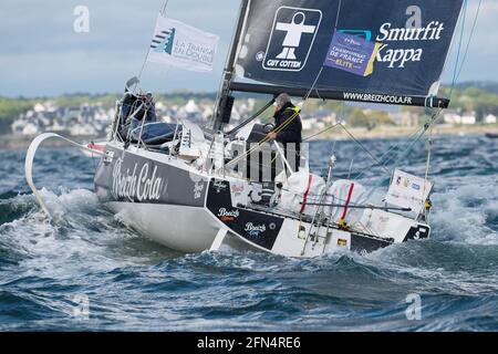 Concarneau, Francia. 13 maggio 2021. Gildas Mahe, Breizh Cola durante la Transat en Double 2021 ( Concarneau - Saint-Barthelemy ), inizia la corsa di vela Figaro 3 Beneteau il 13 maggio 2021 a Concarneau, Francia - Foto Nicolas Pehe/DPPI Credit: DPPI Media/Alamy Live News Foto Stock