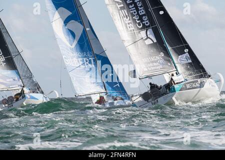 Concarneau, Francia. 13 maggio 2021. Ambiance durante la Transat en Double 2021 ( Concarneau - Saint-Barthelemy ), inizia la corsa di vela Figaro 3 Beneteau il 13 maggio 2021 a Concarneau, Francia - Foto Nicolas Pehe/DPPI Credit: DPPI Media/Alamy Live News Foto Stock