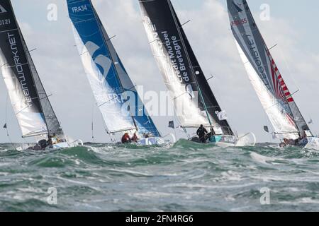 Concarneau, Francia. 13 maggio 2021. Ambiance flotta durante la Transat en Double 2021 ( Concarneau - Saint-Barthelemy ), iniziare Figaro 3 Beneteau gara di vela il 13 maggio 2021 a Concarneau, Francia - Foto Nicolas Pehe/DPPI Credit: DPI Media/Alamy Live News Foto Stock