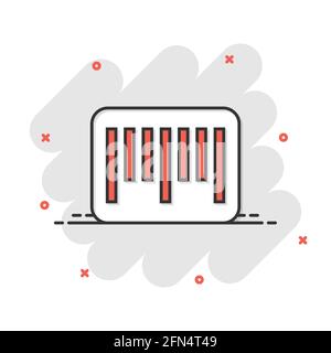 Icona con codice a barre in stile comico. Illustrazione vettoriale cartoon distribuzione prodotto su sfondo isolato bianco. Concetto di business con effetto splash del codice a barre. Illustrazione Vettoriale