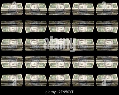 USA American un dollaro banconote tagliano fuori e isolato su sfondo nero Foto Stock
