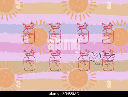 Composizione di cocktail estivi al sole e strisce di viola sfondo Foto Stock