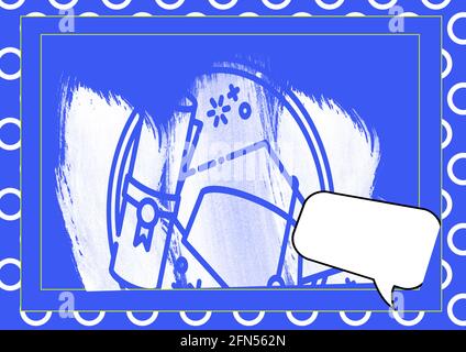 Composizione di cappello di laurea e certificato con bolla di parola in cornice su sfondo blu Foto Stock