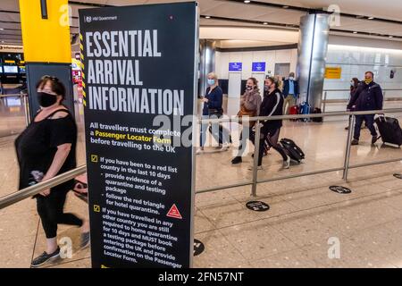 Londra, Regno Unito. 13 maggio 2021. Le persone continuano a volare via Heathrow, ma le restrizioni in corso per la quarantena per i viaggi internazionali da una lista rossa di paesi significa che alcuni finiscono negli hotel vicino all'aeroporto per 10 giorni. Credit: Guy Bell/Alamy Live News Foto Stock