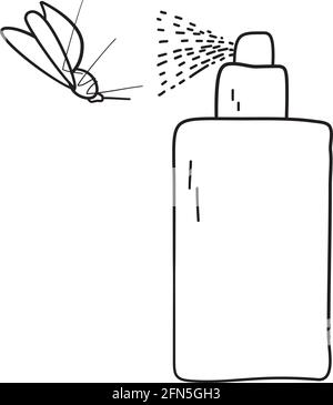 Icona di zanzara Spray. Disegno di schizzo disegnato a mano. Illustrazione vettoriale. Illustrazione Vettoriale