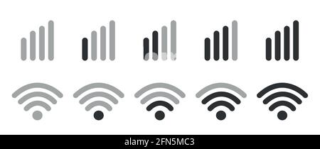 Icone del sistema del telefono cellulare, potenza del segnale wifi, vettore Illustrazione Vettoriale