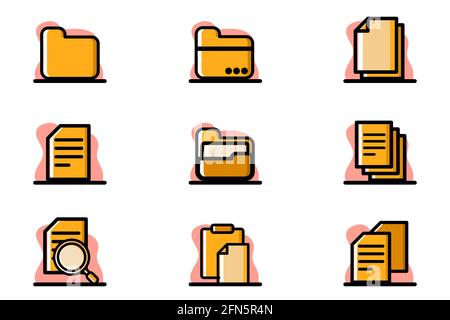 File Document Conceptual Vector Illustration Icon Design Set perfetto per siti web, presentazioni, applicazioni, social media e altro ancora. Design set di icone o Illustrazione Vettoriale