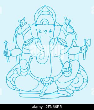 Illustrazione di uno schizzo della silhouette di Lord Ganesha su un sfondo blu Foto Stock