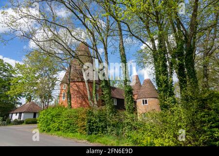 Le tradizionali Oast Houses a Smarden Village, Kent, Regno Unito, si sono convertite in una dimora Foto Stock