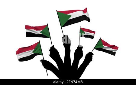 Bandiera nazionale del Sudan sventolata. Rendering 3D Foto Stock