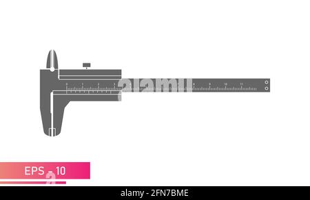 Calibro con scala numerica. Versione monocolore su sfondo bianco. Strumenti per specialisti tecnici. Illustrazione vettoriale piatta. Illustrazione Vettoriale