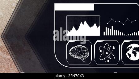 Composizione delle icone mediche digitali e elaborazione dei dati sullo schermo Foto Stock