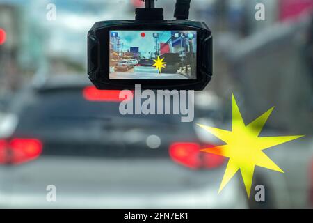 il videoregistratore registra un incidente su strada Foto Stock