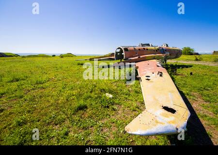 Aereo a reazione dell'esercito sovietico nella valle di Shiraqi, Kakheti, Georgia Foto Stock