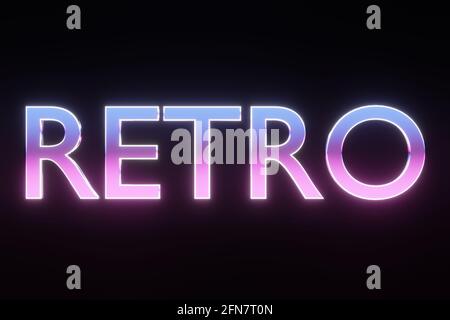 Cartello al neon in stile RETRÒ vintage. modello per striscioni anni '80 con lampadina illuminata. Immagine di rendering 3D Foto Stock