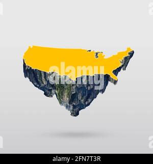 Isola galleggiante Illustrazione della mappa degli Stati Uniti d'America (USA) isolato su sfondo bianco Foto Stock