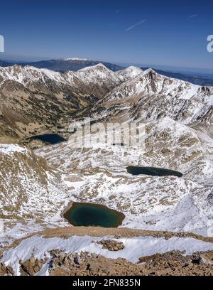 Valle del Carançà vista dalla cima del Pic Inferior de la Vaca (Pyrénées Orientales, Occitanie, Francia) Foto Stock